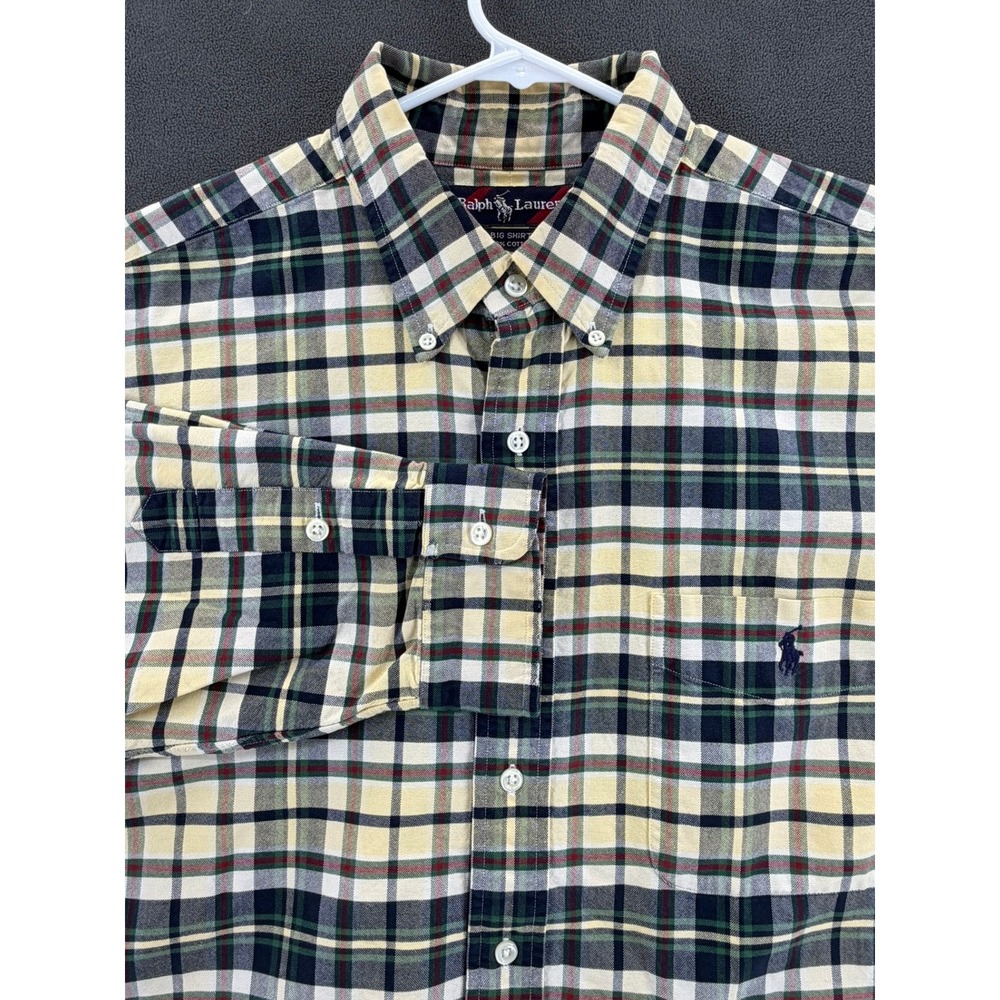 Polo‎ Ralph Lauren Big Shirt Mens XL Yellow Navy Green Plaid Button Down READ